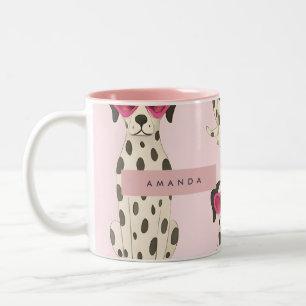 Personalisierter Dalmatiner Hund mit rosa Herzbril Zweifarbige Tasse