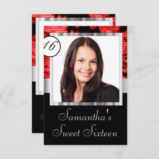 Personalisierter Damast 16 . Geburtstag Einladung (Vorne/Hinten)