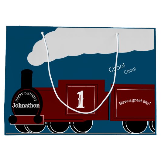 Personalisierter Dampfzug - Geburtstag Große Geschenktüte (Rückseite)