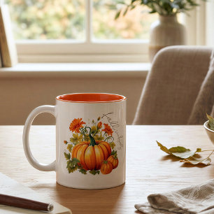 Personalisierter dankbarer Kürbis Herbstfloristi Zweifarbige Tasse