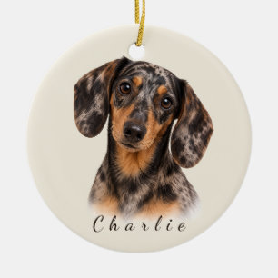 Personalisierter Dapple-Dackel mit individuellem N Keramik Ornament