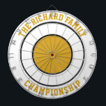Personalisierter Dartboard für Familiennamen Dartscheibe<br><div class="desc">Personalisierte Dartboard mit benutzerdefiniertem Familiennamen Fügen Sie einen Familiennamen hinzu, und erstellen Sie einfach Ihr personalisiertes Vorlagenformat für Familiennamen. Klicken Sie auf KENNEN, um die Farbe des Texts oder des Motherboards zu ändern. Sie können dieses Design auf anderen Zazzle-Produkten übertragen und an die meisten Zazzle-Produkte anpassen. Standard Studio Designs werden...</div>