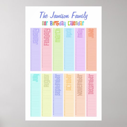 Personalisierter, dauerhafter Geburtstagskalender Poster (Vorne)