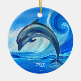 Personalisierter Delphin verziert | blaue Keramik Ornament
