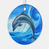 Personalisierter Delphin verziert | blaue Keramik Ornament (Links)