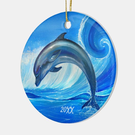 Personalisierter Delphin verziert | blaue Keramik Ornament (Links)