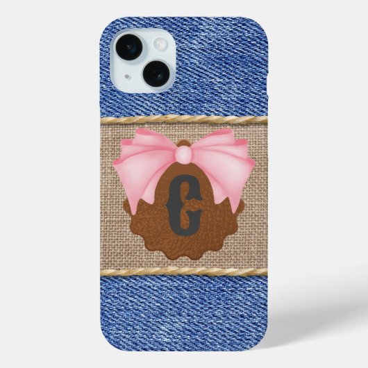 Personalisierter Denim & Leder mit rosa Bow Case-Mate iPhone Hülle (Rückseite)