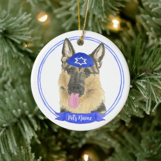 Personalisierter deutscher Schäferhund Dog Hanukka Keramik Ornament (Baum)
