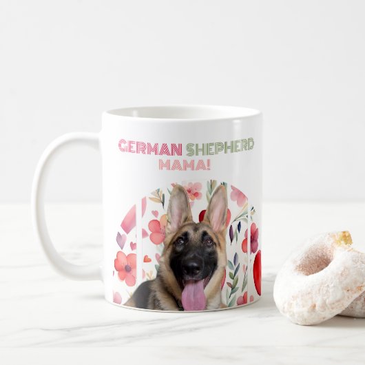 Personalisierter deutscher Schäferhund Mama! Mug Kaffeetasse (Mit Donut)