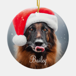 Personalisierter deutscher Schäferhund Santa Keramik Ornament