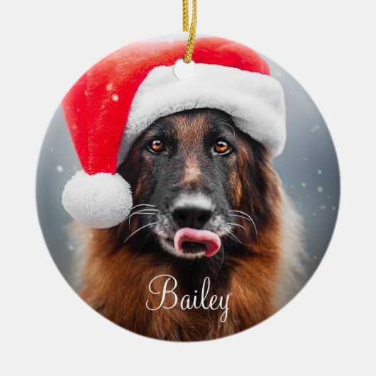 Personalisierter deutscher Schäferhund Santa Keramik Ornament (Vorne)