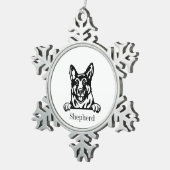 personalisierter deutscher Schäferhund Schneeflocken Zinn-Ornament (Rechts)