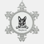 personalisierter deutscher Schäferhund Schneeflocken Zinn-Ornament (Vorderseite)