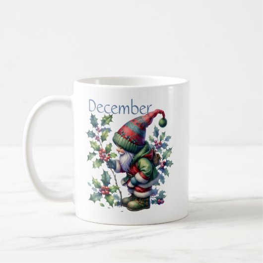 Personalisierter Dezember Geburtsmonat Garten Gnom Kaffeetasse (Links)