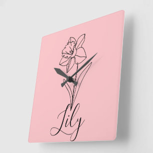 Personalisierter Dezember Narcissus Geburtstagsges Quadratische Wanduhr