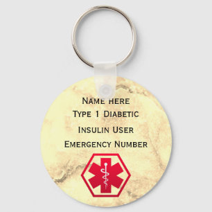 Personalisierter diabetischer Warnhinweis Typ 1 od Schlüsselanhänger
