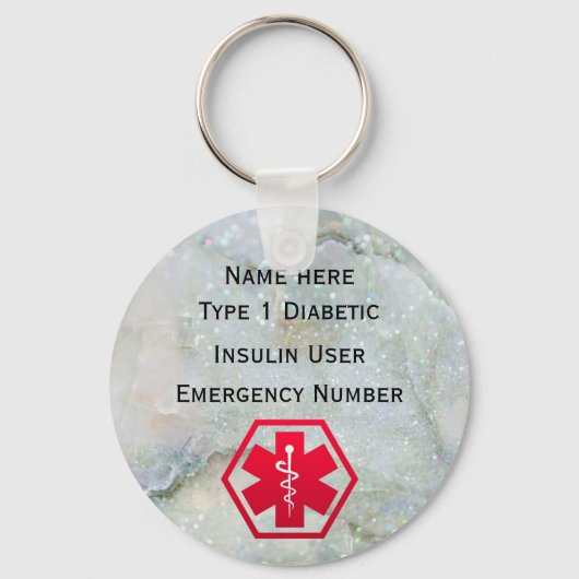 Personalisierter diabetischer Warnhinweis Typ 1 od Schlüsselanhänger (Vorderseite)