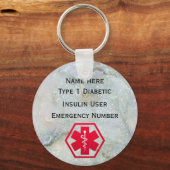 Personalisierter diabetischer Warnhinweis Typ 1 od Schlüsselanhänger (Vorderseite)