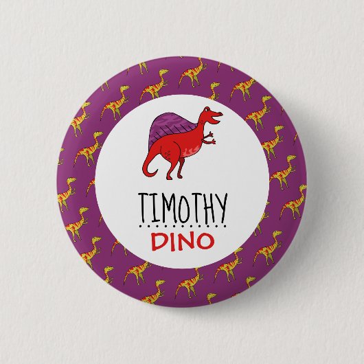 Personalisierter Dino Name, Dinosaurier 6 cm Abzei Button (Vorderseite)