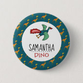 Personalisierter Dino Name, Dinosaurier 6 cm Abzei Button (Vorderseite)