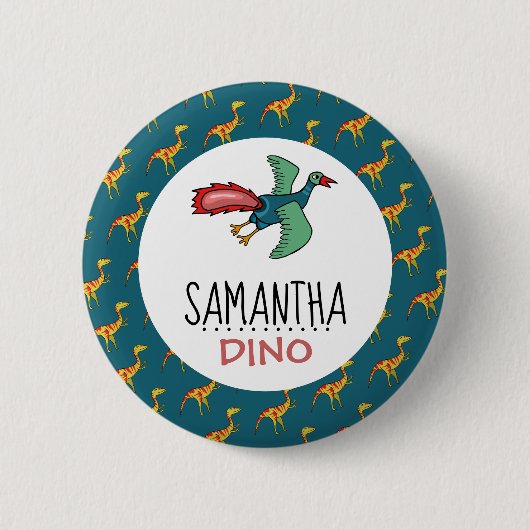 Personalisierter Dino Name, Dinosaurier 6 cm Abzei Button (Vorderseite)