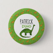 Personalisierter Dino Name, Dinosaurier 6 cm Abzei Button (Vorderseite)