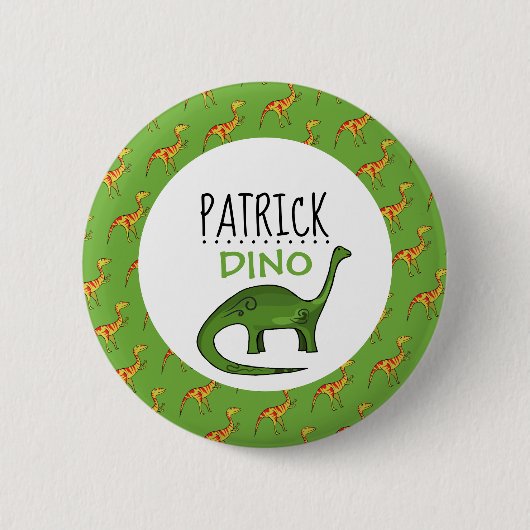 Personalisierter Dino Name, Dinosaurier 6 cm Abzei Button (Vorderseite)