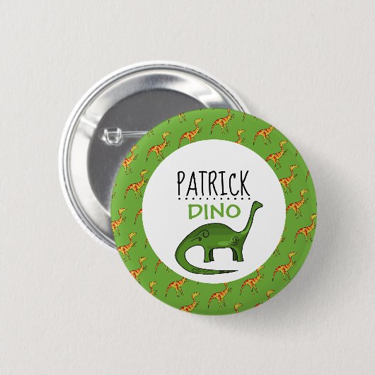 Personalisierter Dino Name, Dinosaurier 6 cm Abzei Button (Vorne & Hinten)