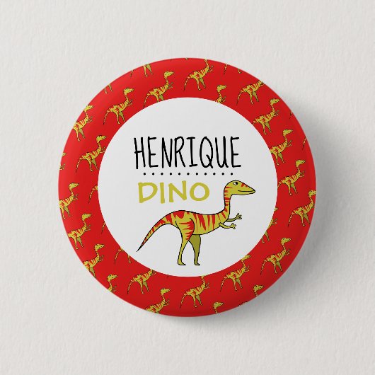 Personalisierter Dino Name, Dinosaurier 6 cm Abzei Button (Vorderseite)