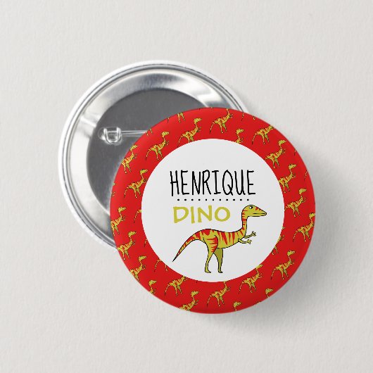 Personalisierter Dino Name, Dinosaurier 6 cm Abzei Button (Vorne & Hinten)