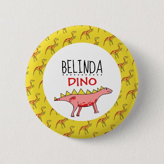 Personalisierter Dino Name, Dinosaurier 6 cm Abzei Button (Vorderseite)