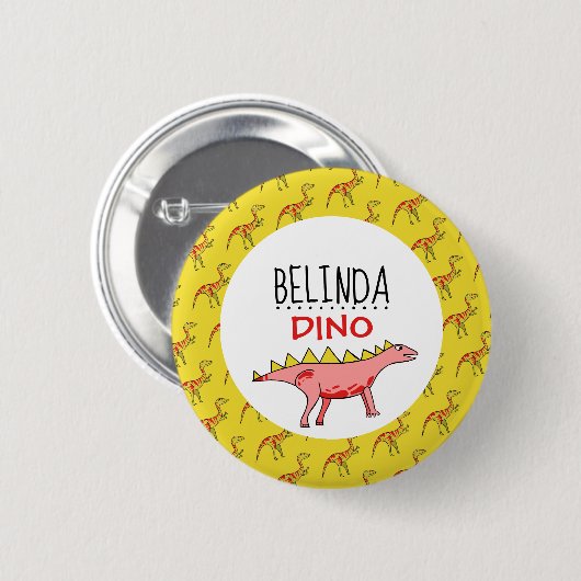 Personalisierter Dino Name, Dinosaurier 6 cm Abzei Button (Vorne & Hinten)