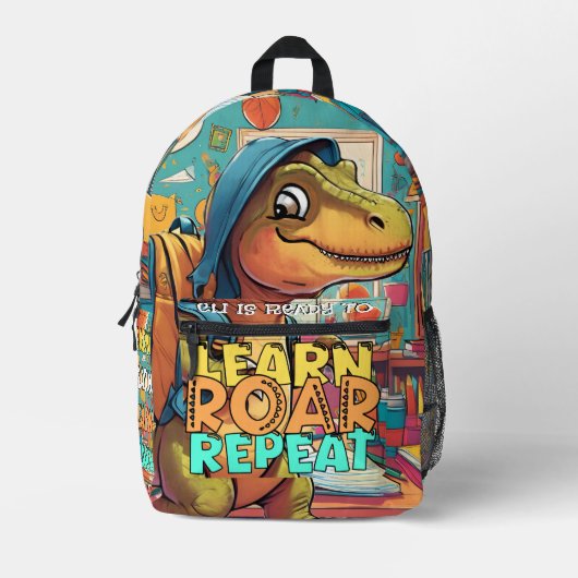 Personalisierter Dino-Rucksack - Lernen, Rosen, wi Bedruckter Rucksack (Vorderseite)