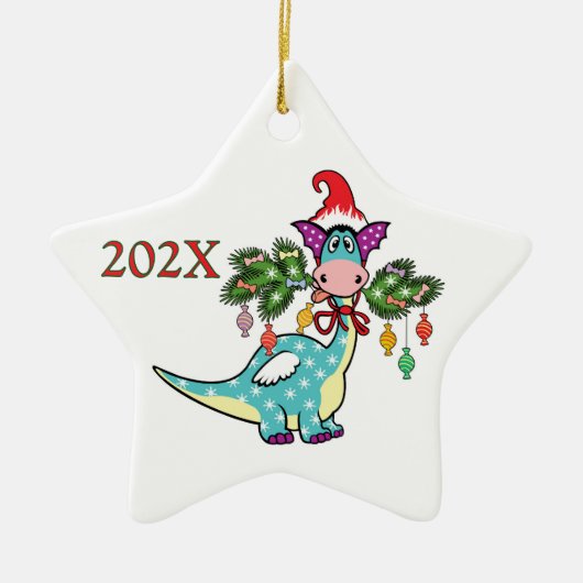 Personalisierter Dino Weihnachten Keramik Ornament (Vorne)