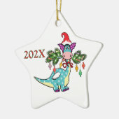 Personalisierter Dino Weihnachten Keramik Ornament (Links)