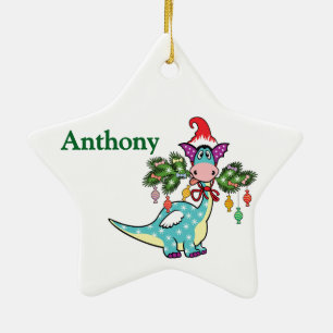 Personalisierter Dino Weihnachten Keramik Ornament