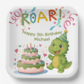 Personalisierter Dinosaurier 5. Geburtstag Papier- Pappteller (Vorderseite)
