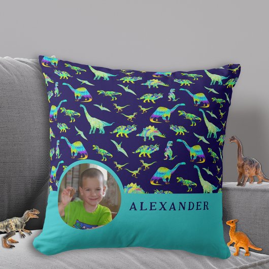 Personalisierter Dinosaurier Blauer Kissen