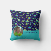 Personalisierter Dinosaurier Blauer Kissen (Vorderseite)