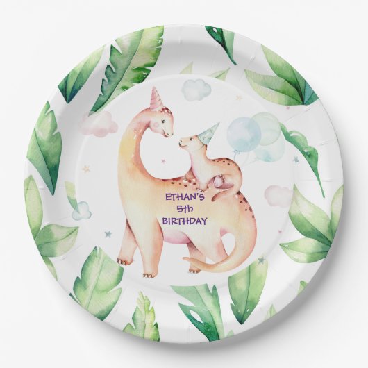 Personalisierter Dinosaurier-Papierteller Pappteller (Vorderseite)