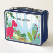 Personalisierter Dinosaurier zurück zum Schulnamen Metall Brotdose (Rückseite)