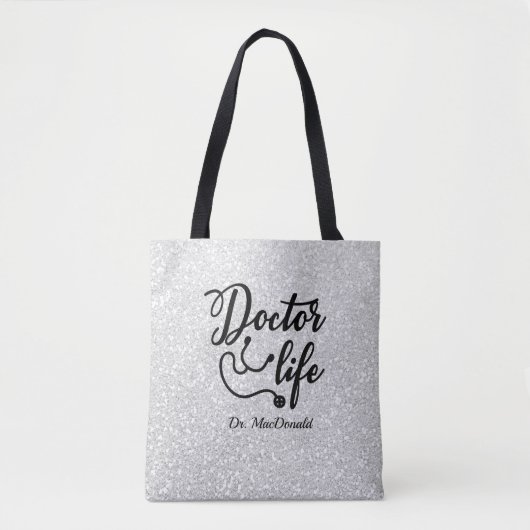 Personalisierter Doctor Life Gray Glitzer Tote Bag Tasche (Vorderseite)