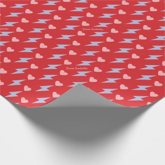 Personalisierter Donner Blitz und Herz Geschenkpapier (Ecke)
