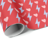 Personalisierter Donner Blitz und Herz Geschenkpapier (Rolleneckpunkt)