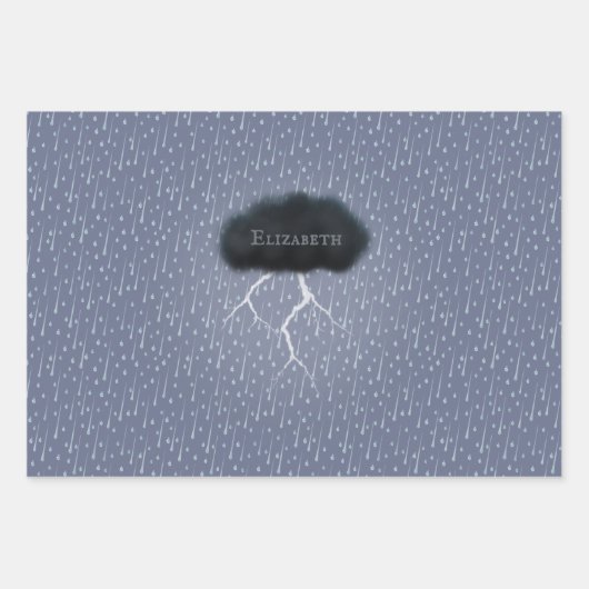 Personalisierter Donnerwolkenregen & Blitzschlag Geschenkpapier Set (Vorderseite)