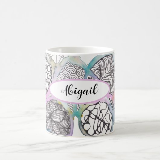 Personalisierter Doodle- und Aquarellkunstdesigner Kaffeetasse (Mittel)