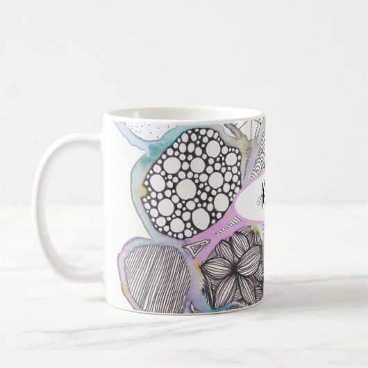 Personalisierter Doodle- und Aquarellkunstdesigner Kaffeetasse (Links)