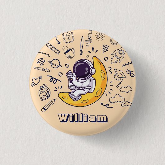 Personalisierter Doodle-Weltraum-Planeten-Back-to- Button (Vorderseite)