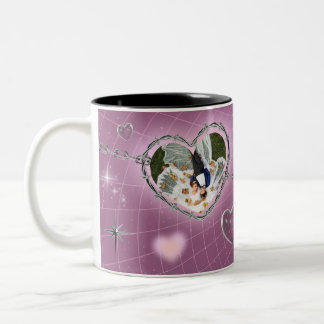 Personalisierter Doppelherz-Paarfoto Zweifarbige Tasse