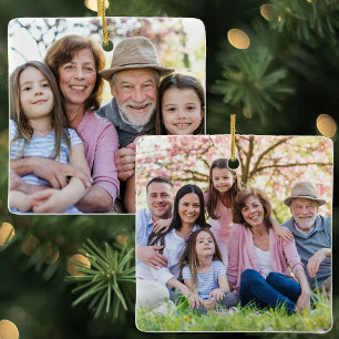 Personalisierter doppelseitiger Familienfoto-Weihn Keramikornament